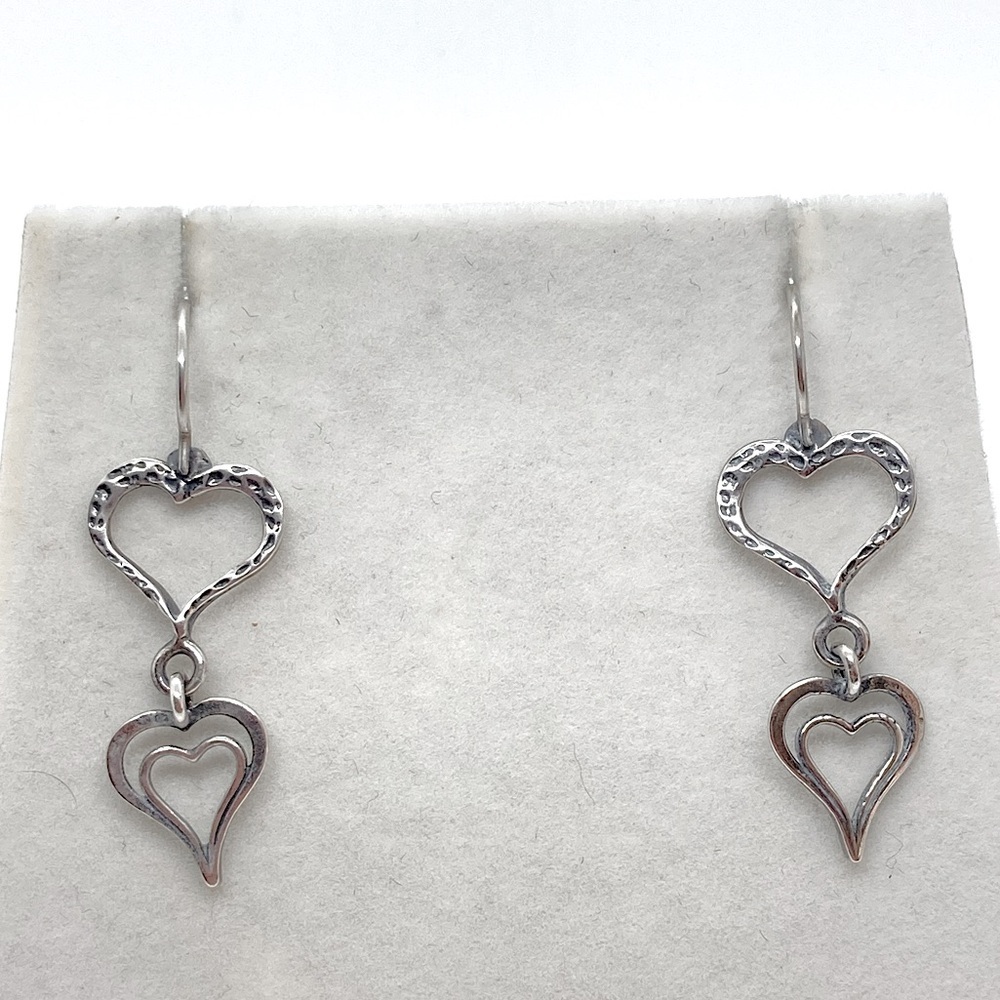 Silpada 925 Sterling ‘ Spread Love ‘ Double Heart Hook Earrings W1765 | 1.8”